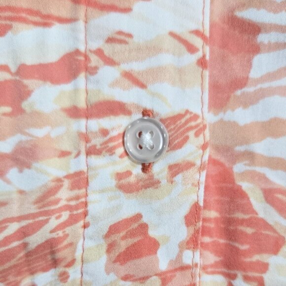 Chico's 100% Modal Coral Orange Pink Sandwashed Satin Animal Print Shirt - Picture 6 of 10